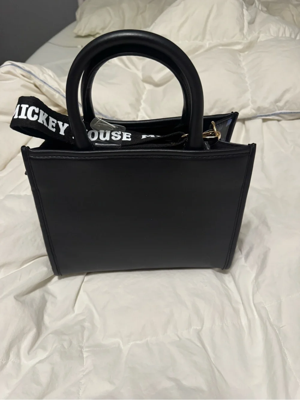 Disney Black Fantasia Mickey Satchel with Blue Lettering